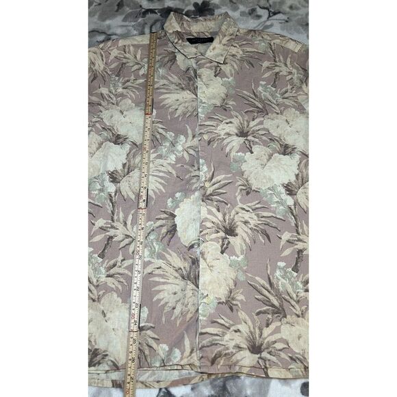 AllSaints Men's Small Short Sleeve Floral Linen Blend Button Up Laysan Shirt - Picture 11 of 11